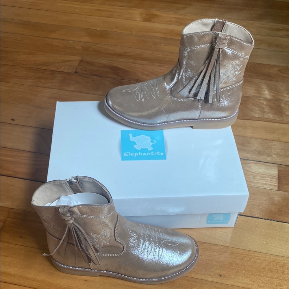 Elephantito Shimmer Tan Boots with Tassels